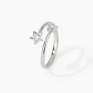 Anello contrarié in argento con stelle e zirconi