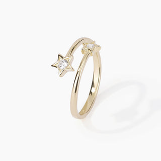 Anello contrarié in argento placcato oro con stelle in zirconi