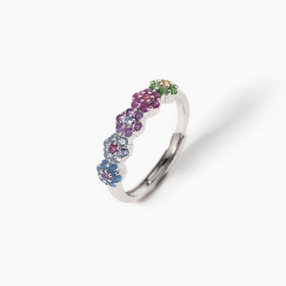Anello in argento con zirconi multicolor a forma di fiore