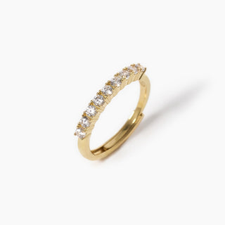 Anello veretta in argento placcato oro con nove zirconi bianchi