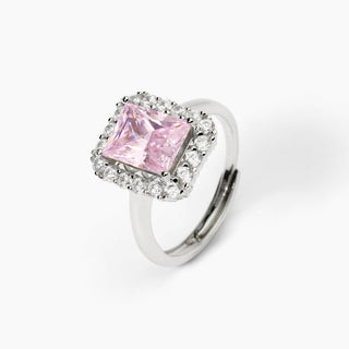 Anello da donna in argento con zircone rosa taglio princess
