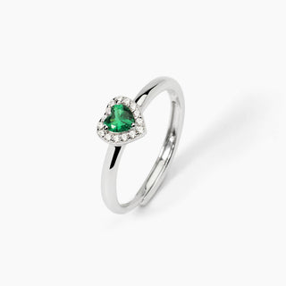 Anello da donna in argento con smeraldo sintetico a cuore e zirconi