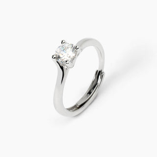 Anello solitario contrarié in argento con zircone da donna