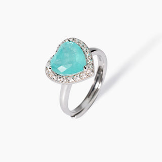 Anello in argento con cuore in glass azzurro e zirconi