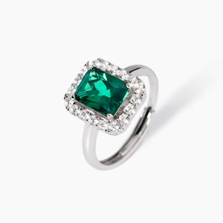 Anello da donna in argento con smeraldo sintetico e zirconi taglio princess