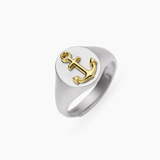 Anello regolabile con ancora dorata da uomo