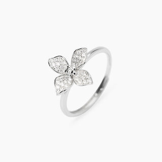 Anello in argento con fiore in zirconi