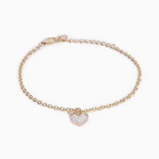 Bracciale in argento placcato oro con ciondolo cuore in pavé di zirconi