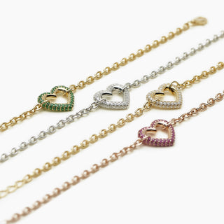 Bracciale rolò in argento con cuore in pavé di zirconi