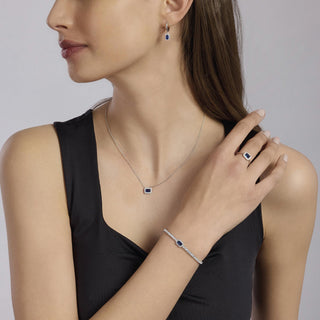 Bracciale tennis in argento con zaffiro sintetico taglio baguette