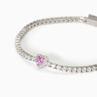 Bracciale tennis in argento con tormalina sintetica taglio cuore