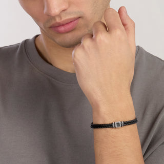 Bracciale in lab leather e zirconi neri da uomo