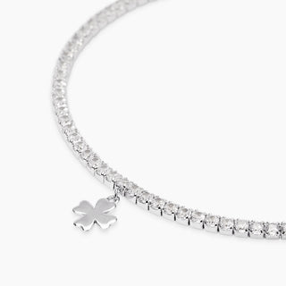 Bracciale tennis in argento con ciondolo quadrifoglio