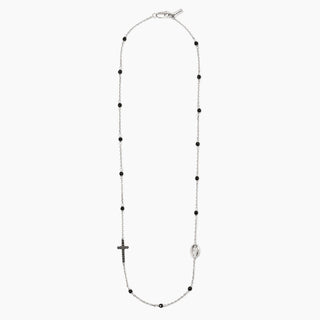 Collana da uomo in argento con agata nera, croce e Madonnina