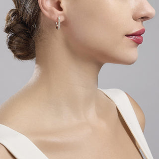 Orecchini ovali in argento placcato oro rosa 18k con pavé di zirconi
